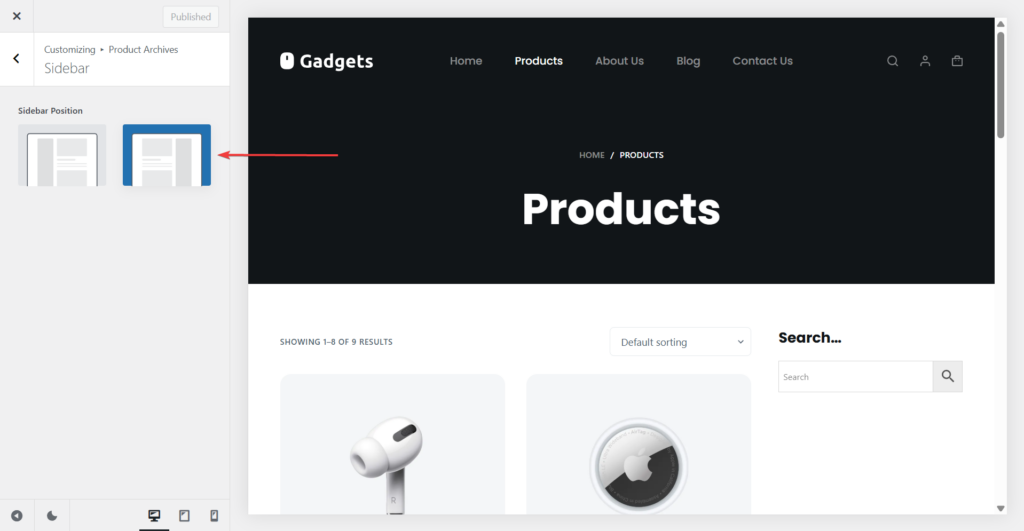 change site sidebar location