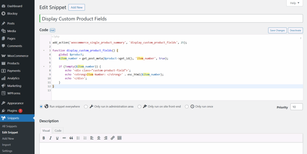 code for displaying custom fields on frontend