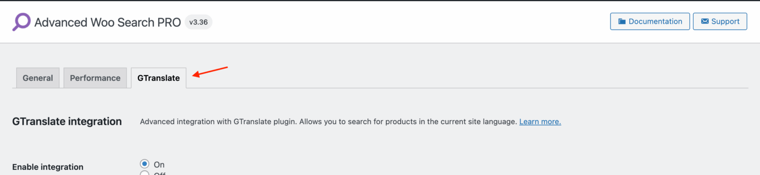 GTranslate settings tab