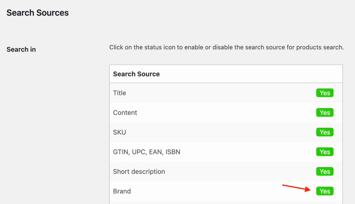 Brand search field
