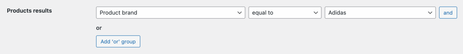Search results filters by brand value