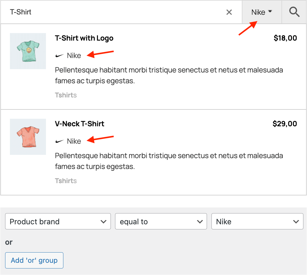 Search results filters