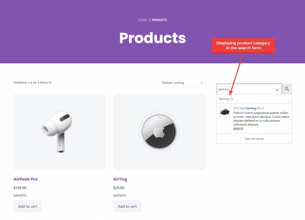 displaying category in search form - advanced woo search