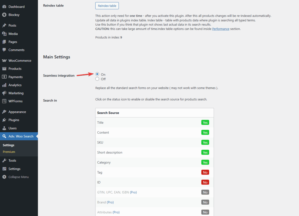 enabling seemless integration in the free advanced woo search