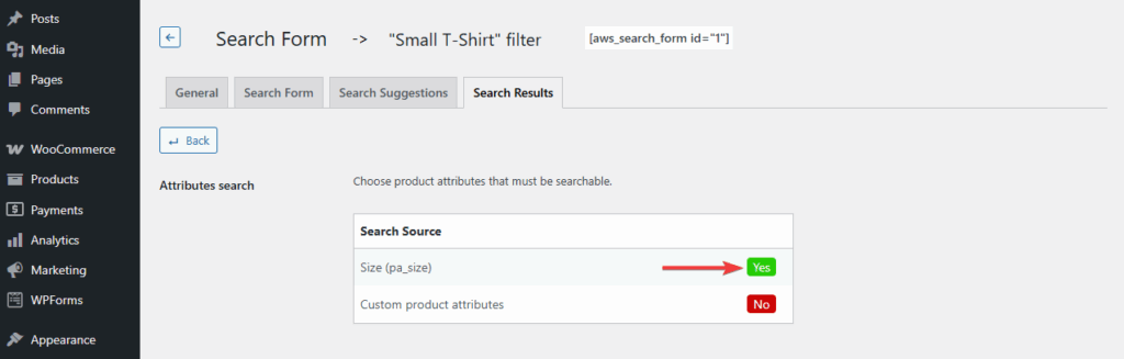enable custom product attribute filtering in advanced woo search pro