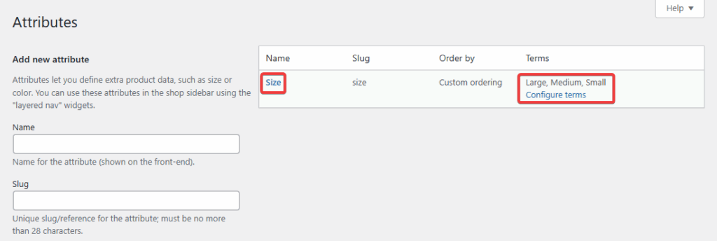woocommerce attributes