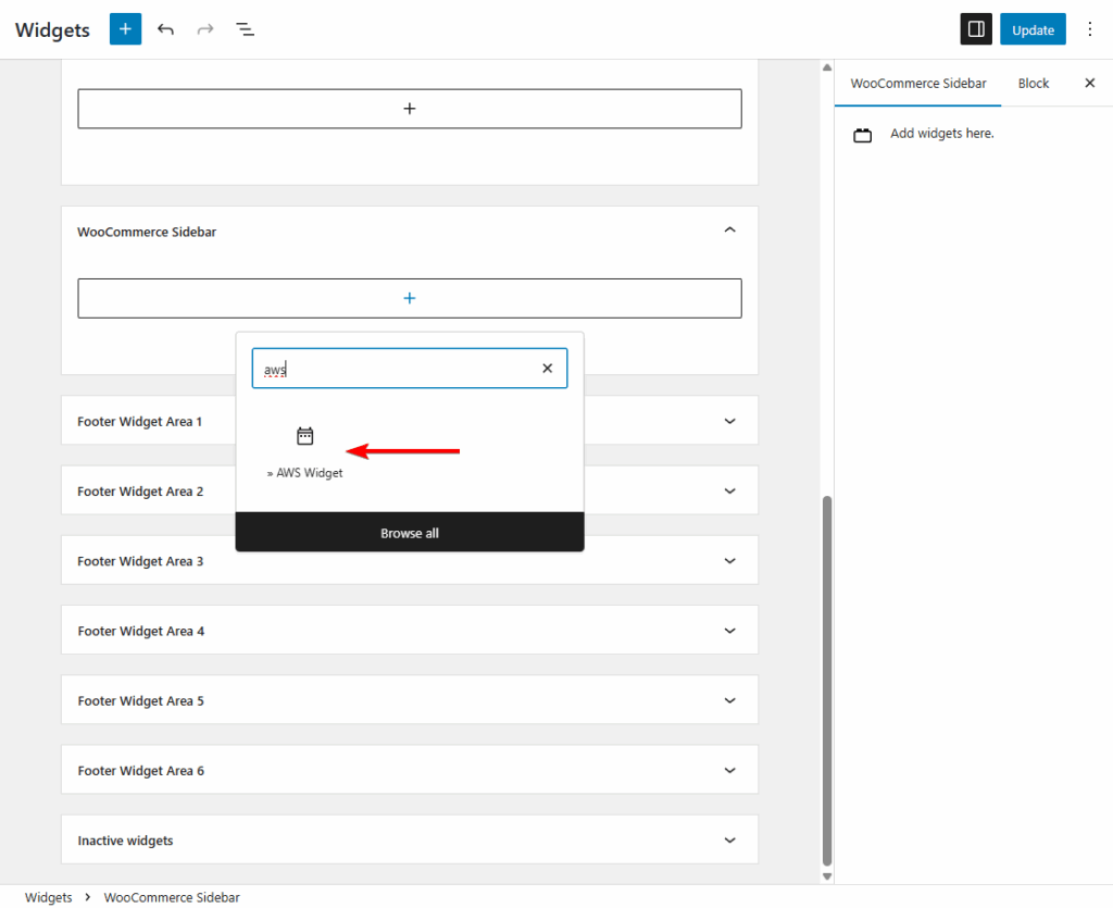 aws widget in free advanced woo search
