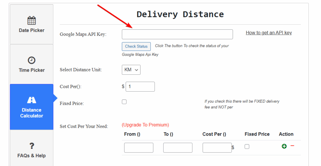calculate price based on distance for woocommerce plugin - google map api key