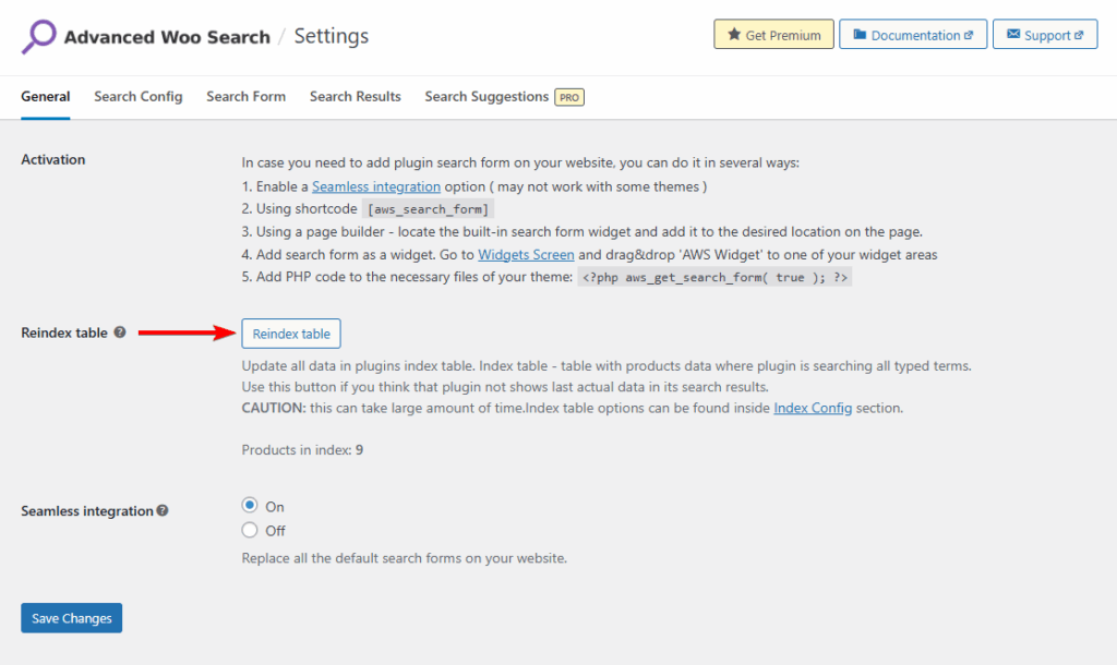 reindex table in free advanced woo search
