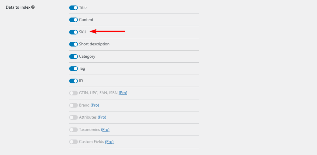 sku data to index in free advanced woo search