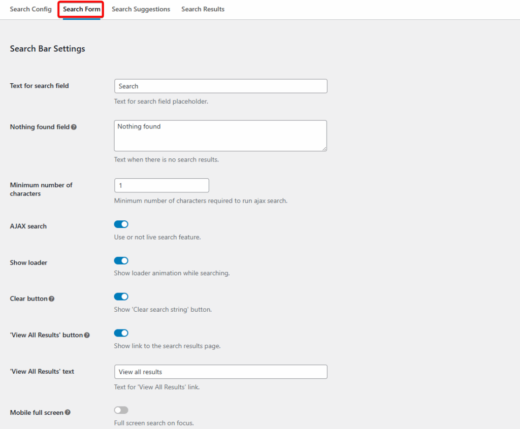 advanced woo search pro search form setting options