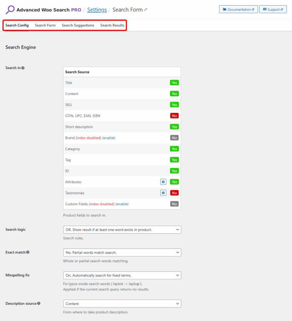 advanced woo search pro setting options