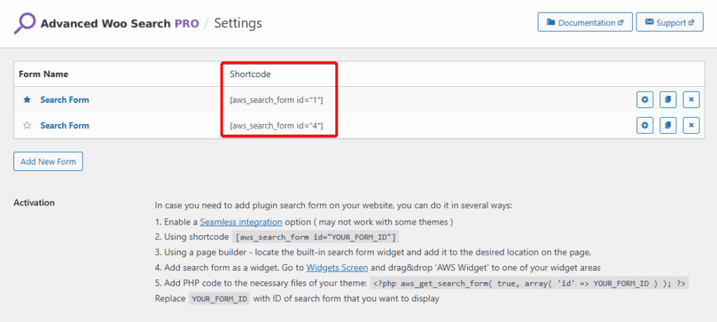advanced woo search pro shortcodes