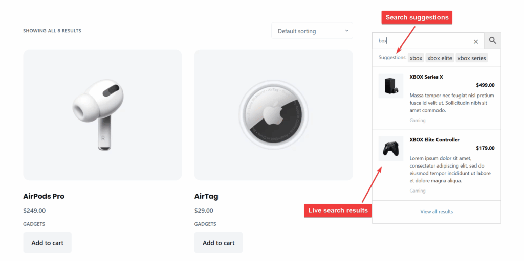 aws plugin live search and search suggestions